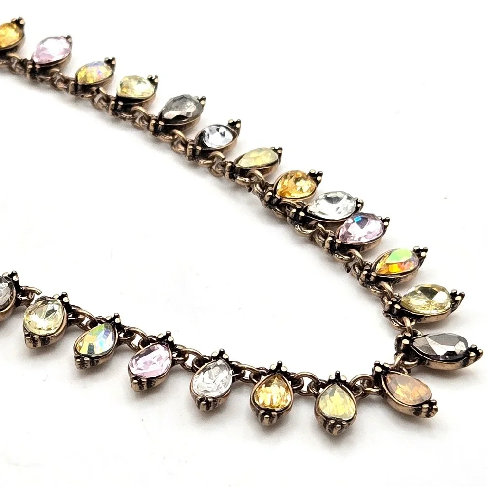 Brass Tone Multi Color‎ Crystal Teardrop Fringe Adjustable Necklace